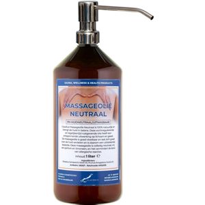 Massageolie Neutraal 1 liter met zilveren pomp - amber fles - 100% natuurlijk - biologisch en koud geperst