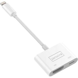 Lightning naar Beeldscherm AV adapter - Zenwire - Lightning naar HDMI Digital 1080P - Geschikt Voor iPhone/iPad/iPod HDMI Converter voor HD TV/Projector/Monitor Ondersteuning Alle iOS - Kabel 15 cm - Wit