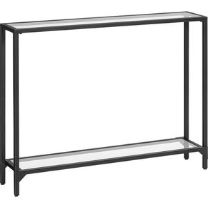 39.4 Consoletafel, gehard glazen banktafel, moderne toegangstafel, smalle banktafel, metalen frame, eenvoudige montage, verstelbare voeten, voor foyer, woonkamer, hal, zwarte