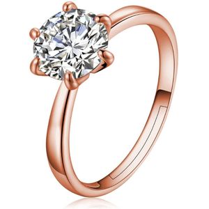 Ring dames | verlovingsring | roségoud ring dames | ronde Zirkonia steen | zilver 925 plated | one size ring | verstelbare ring | cadeau voor vrouw | liefdescadeau | valentijn | valentijnscadeautje