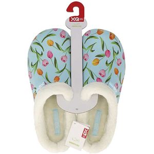 XQ - Tuinklompen - Lichtblauw - Tulp Print - Met Bont