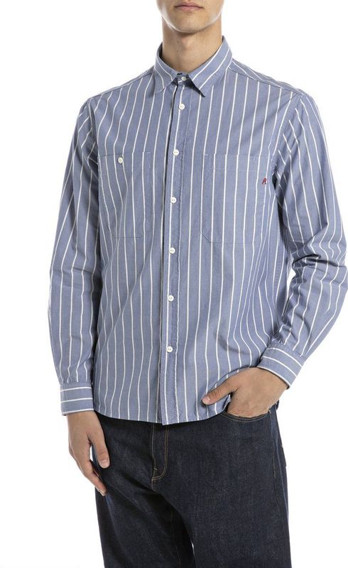 Replay - M4153.000.52852 - Garengeverfd Shirt - Blauw - Lange Mouwen