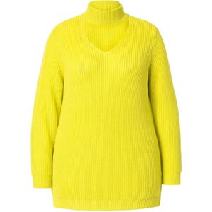 MIAMODA - Dames - Pullover regular fit V-hals met choker - Limoen - Maat 42+
