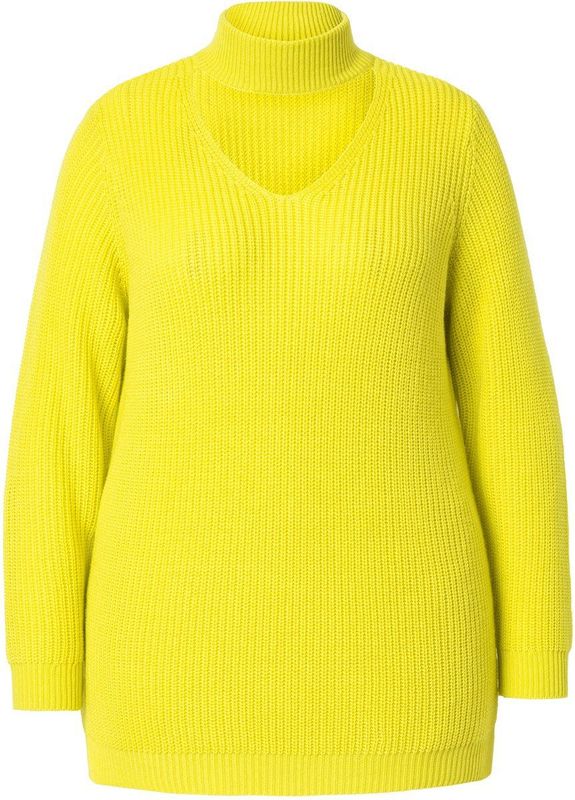 MIAMODA - Dames - Pullover regular fit V-hals met choker - Limoen - Maat 42+
