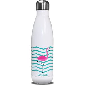 RVS thermosfles - wit / roze / hemelsblauw - Flamingo -500 ml - waterfles - drinkfles - sport