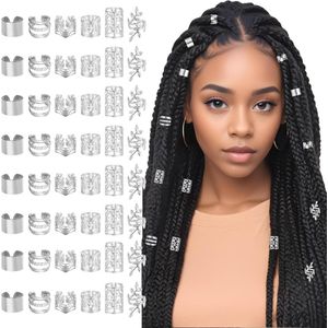 Allecto plus - Haaraccessoires Set 48 stuks voor vlechten dreadlocks - Zilver - Dameshaarhangers - Haarkralen en Haarspiralen - Decoratie
