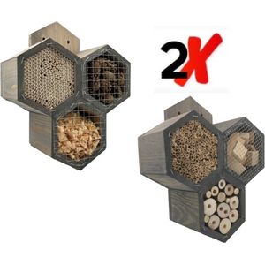 GARDEN SPIRIT Bijenhotel set van 2 - Insectenhotel 33,5 x 27,5 x 11 cm