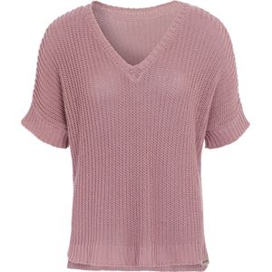 Knit Factory Daisy Gebreide Dames Top - Trui met korte mouwen - Gebreide t-shirt - T-shirt - Shirt gemaakt van 80% gerecyceld katoen - Duurzaam & milieuvriendelijk - Korte mouw - V-hals - Oud Roze - 36/44