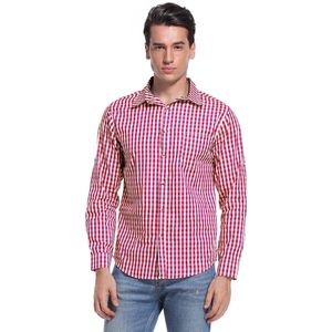 Traditioneel overhemd slim fit heren geruit overhemd casual overhemd lange mouwen overhemd geborduurd voor Oktoberfest, Carnaval, zaken, vrije tijd Rood 38