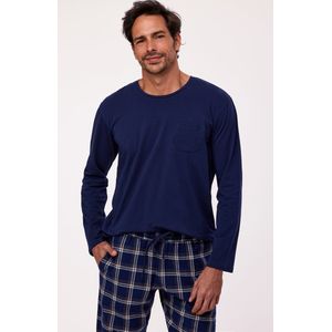 Woody Studio pyjama met flanellen broek jongens/heren - donkerblauw - 232-12-MWB-Z/839 - maat 140
