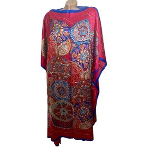 Kaftan - Jurk - 110CM/95CM Satijn van Viscose - Zijde Onesize 42-52 roze/blauw