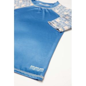 Ducksday - UV-Zwemshirt voor kinderen - UV-werend UPF50+ - Rashguard met Korte mouwen - unisex - Manta - Blauw met print - maat 14 jaar