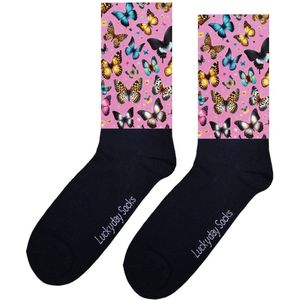 Luckyday Socks - Unisex sokken - Vlinder roze - cadeau sokken - Maat 37-44