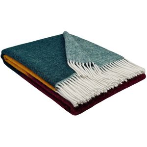 Plaids.shop - COMO - Wollen Plaid - Groen-Donkerrood-Okergeel - 140x200cm - 100% Wol