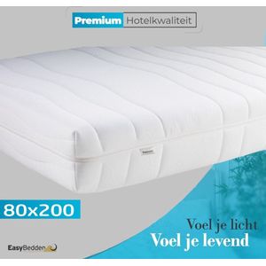 Easy Bedden - 80x200 - 14 cm dik - 7 zones - Koudschuim HR45 Matras - Afritsbare hoes - Premium hotelkwaliteit - 100 % veilig