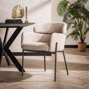 Hoyz - Armstoel Boucle - Ronde Rug - Zandkleur - 2 Stuks