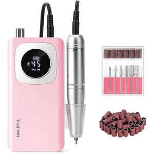 Nagelfrees voor gelnagels, professioneel, 45000 omw/min: Madenia frees, nagels, draadloos met lcd-display, draagbare elektrische nagelvijl voor acrylnagels, manicuresalon en thuis, roze