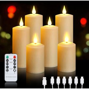 Synergy - Oplaadbare waxinelichtjes - LED Waxinelichtjes - 6 stuks - 3 verschillende hoogtes - Waterproof - Met afstandsbediening - Flikkeren - Oplaadbare kaarsen - Oplaadbare theelichtjes