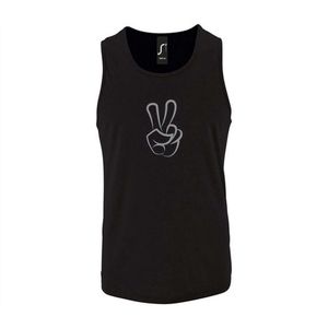 Zwarte Tanktop sportshirt met ""Peace / Vrede teken"" Print Zilver Size XXXL