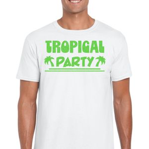 Bellatio Decorations Tropical party T-shirt heren - met glitters - wit/groen - carnaval/themafeest XXL