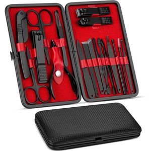 Manicure- en pedicureset - 18-in-1 set voor verzorging - zwart - luxe reisetui