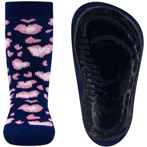 Antislipsokken Ewers Kindermaat - Donkerblauw met Luipaardvlek Hartvormig Design Roze & Creme- Siliconenzool-18/19