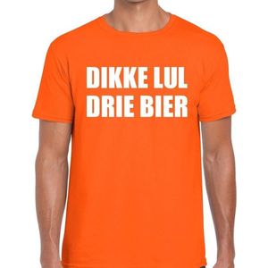 Dikke Lul Drie Bier tekst t-shirt oranje heren - heren shirt Dikke Lul Drie Bier - oranje kleding XXL