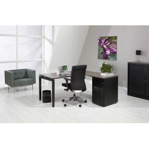 4-Poots hoekbureau met ladenblok Kubus 180 x160cm Ladeblok 4 lades met pennenlade bladkleur Beuken framekleur Wit (RAL9010) wingzijde Rechts