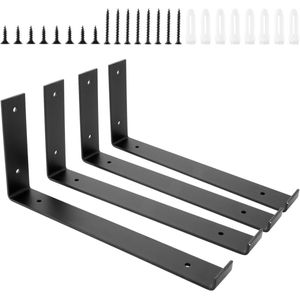 Pack of 4 Shelf Holders - Zwarte Floating Shelf Holders - L Shaped Shelf Holder - Hoekhouder voor Boekenplanken - Kastplanken - 30 x 3 x 0.5 cm