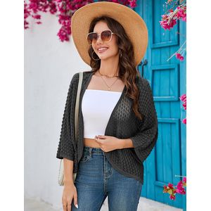 Dames zomervest lichtgewicht open voorkant 3/4 mouwen vleermuismouwen kimono boho gebreide hoes