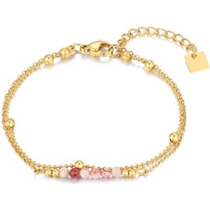 Twice As Nice Armband in goudkleurig edelstaal, roze-witte steentjes 16 cm+3 cm