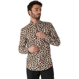 OppoSuits The Jag Shirt - Heren Carnvals Overhemd - Jaguar Tijger Panter Shirt - Beige - Maat EU 41/42