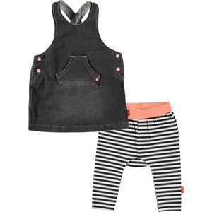 BESS - kledingset - 2delig - Overgooiertje Jogdenim Grey - Legging wit zwart gestreept - Maat 56