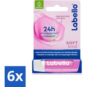 Labello – Lippenbalsem – Soft Rosé – Lippenbalsem – 24H Hydratatie - Voordeelverpakking - 6 stuks