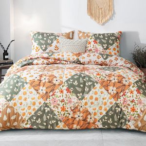 JGS ® Ademend en Ultra-Zacht Dekbed met Kussenslopen voor Alle Seizoenen, Oranje Geruit Design, 200x200 cm
