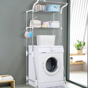 Opbergrek voor wasmachine boven toilet - 2-laags badkamerplanken - ruimtebesparende organizer - verstelbaar - wit - (58-95) x 49 x 179 cm Wasmachine rek