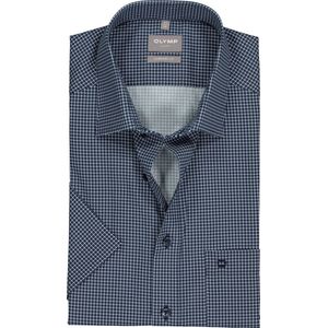 OLYMP comfort fit overhemd - korte mouw - popeline - donker- en lichtblauw met wit dessin - Strijkvrij - Boordmaat: 41