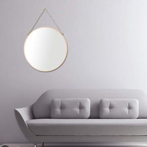 Hangspiegel, 30 x 30 cm, rond, badkamermake-upspiegel, messing frame met hangende ketting [Medium Size]