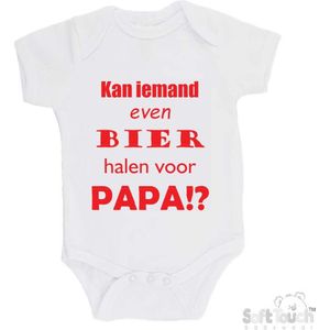 100% katoenen Romper ""Kan iemand even bier halen voor papa!?"" Vader Vaderdag Papa Unisex Katoen Wit/rood Maat 62/68