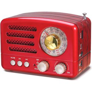 Draagbare Vintage Bluetooth FM/AM Radio met Oplaadbare Batterij en Extra Grote Afstemknop