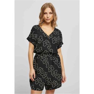 Urban Classics - Short viscose belt Playsuit - XL - Zwart/Wit