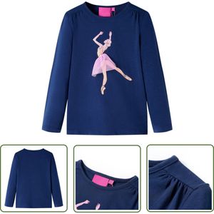 vidaXL Langmouwig - Kinderhemd - Kindershirt met lange mouwen 92 marineblauw - Meisjeskleren - Blauwe Kleren - Ballerinashirt
