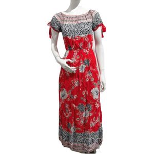 Dames Maxi Jurk - Bloemenprint - Rood - Maat M/L (38-40)