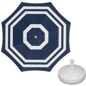 Parasol - Blauw/wit - D160 cm - incl. draagtas - parasolvoet - 42 cm