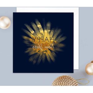 Feestelijke vlieg blauw en goud 2024 - 16 kaarten - hoogwaardig papier - Gelukkig Nieuwjaar & Happy New Year