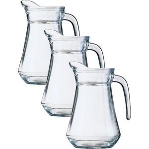 3x stuks glazen schenkkan/karaf 1 liter - Sapkannen/waterkannen/schenkkannen