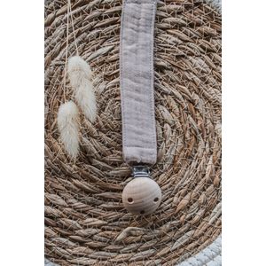 Speenkoord - katoen - taupe kleur - houten knop - fopspeen - accessoires baby - speenketting - baby - kraamcadeau - stof - speenkoord jongen - speenkoord meisje - speenkoord katoen