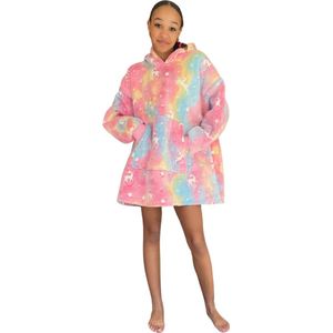 Badrock Hoodie deken - Fleece kinder poncho - plaid met mouwen en capuchon voor kinderen - oversized hoodie kind - fleece deken met mouwen – hoodie blanket - TV deken – zacht & warm - unicorn - 134 t/m 164
