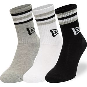 New Era Retro Stripe Crew Socks - 43/46 - 3 Paar - Sportsokken Unisex - Sokken Wit Grijs en Zwart - Sokken Heren 43 46