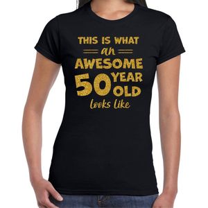 Bellatio Decorations - Verkleed T-shirt - Zwart - 50 Jaar - Glitter Goud